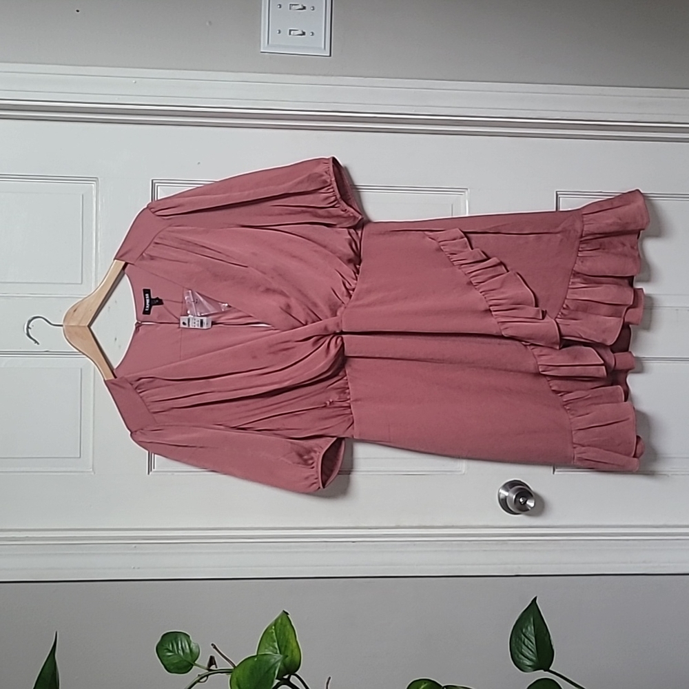 NWT - Express - Satin Ruched Faux Wrap Dress size XL